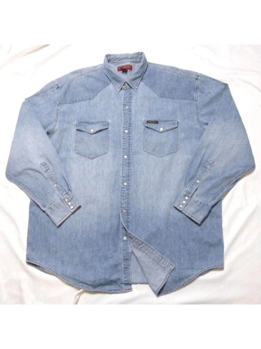VTG 90s Banana Republic Denim Western Pearl Snap Shirt XL (Made in Hong Kong)